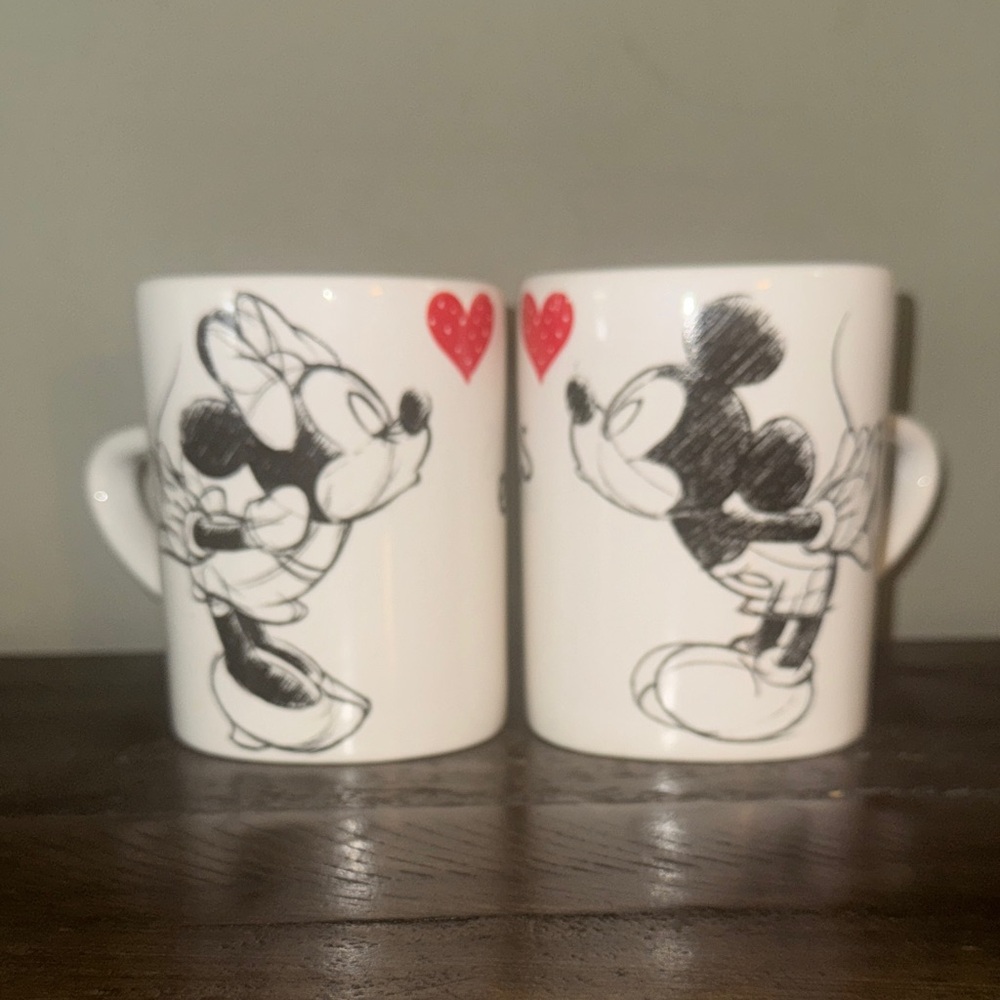 Disney Mickey and Minnie Black and White Mugs with Red Hearts
